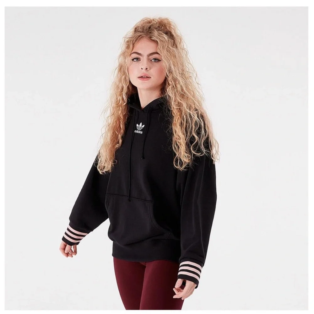 Adidas Oversized Logo Drawstring Black Hoodie - Picture 1 of 5